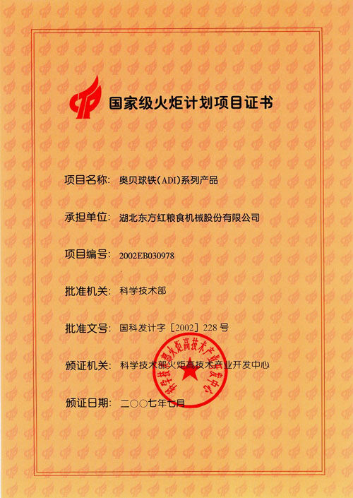 National Torch Project Certificate